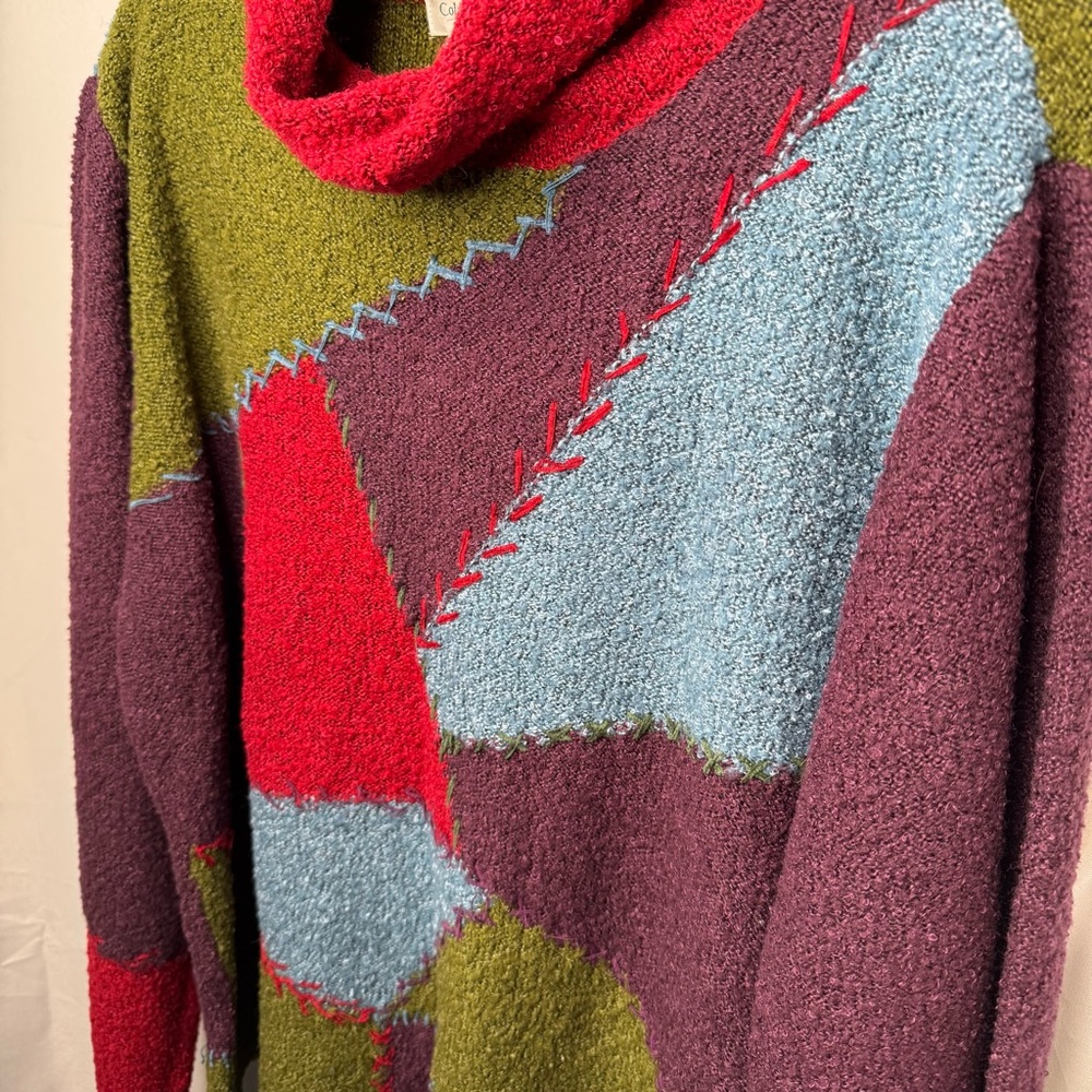 Coldwater Creek Multicolor Patchwork Turtleneck S… - image 2
